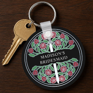 Silver Black Floral Bridesmaid Royal Wedding Gift Key Ring