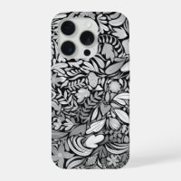Silver Black Floral Leaves Illustration Pattern