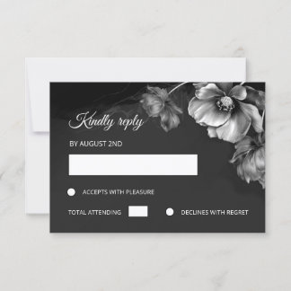 Silver Black Floral RSVP Card