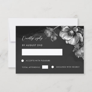 Silver Black Floral RSVP Card