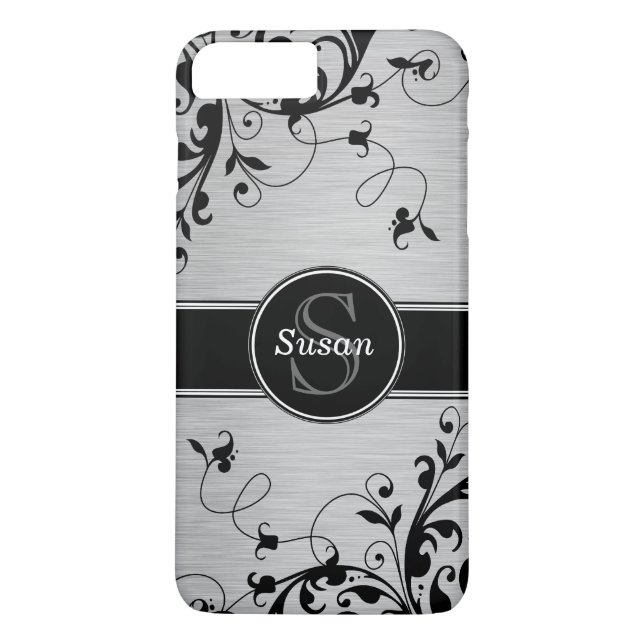 Silver Black Floral Swirls Case-Mate iPhone Case (Back)