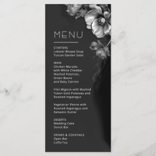 Silver Black Floral Wedding Menu