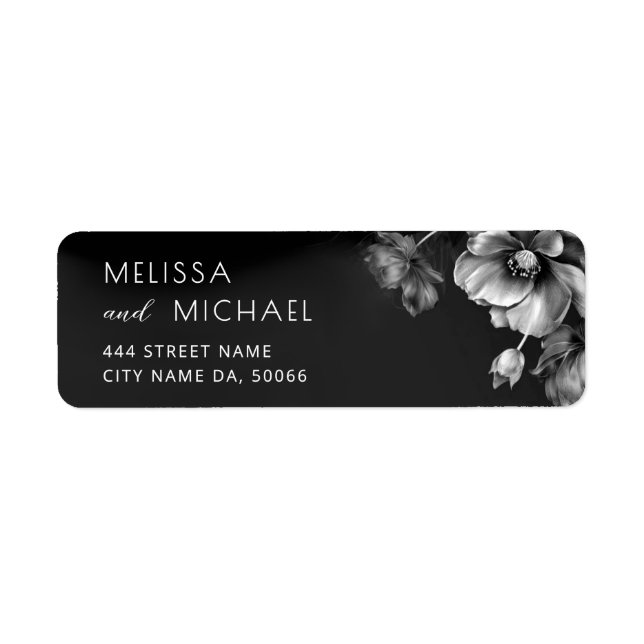 Silver Black Flowers Dark Moody  Return Address Label (Front)