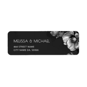 Silver Black Flowers Dark Moody  Return Address Label