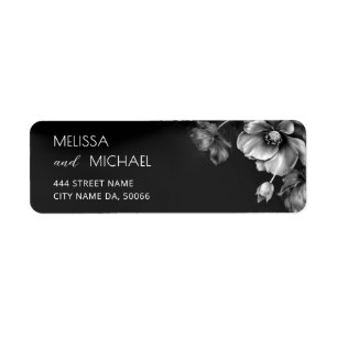 Silver Black Flowers Dark Moody Return Address Label