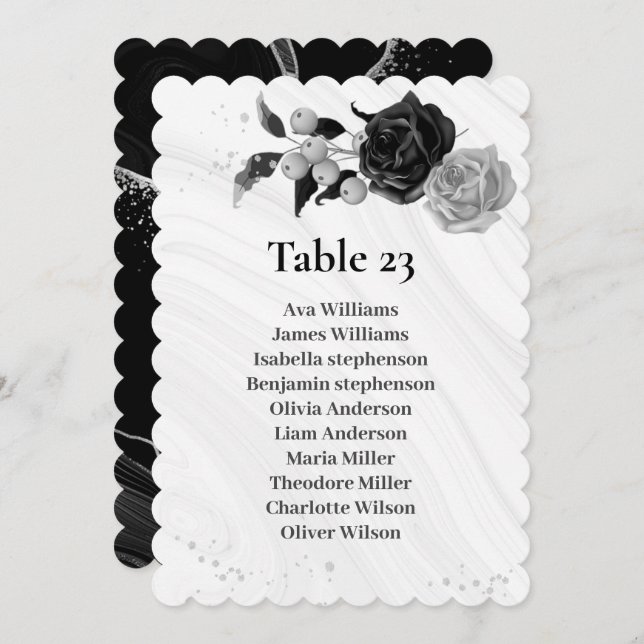silver & black flowers seating chart table number (Front/Back)