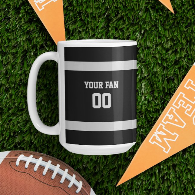 Silver & Black Football Team Personalised Coffee Mug (Creator Uploaded)