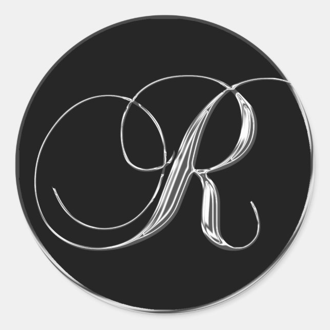 Silver Black Formal Wedding Invite Monogram R Seal (Front)