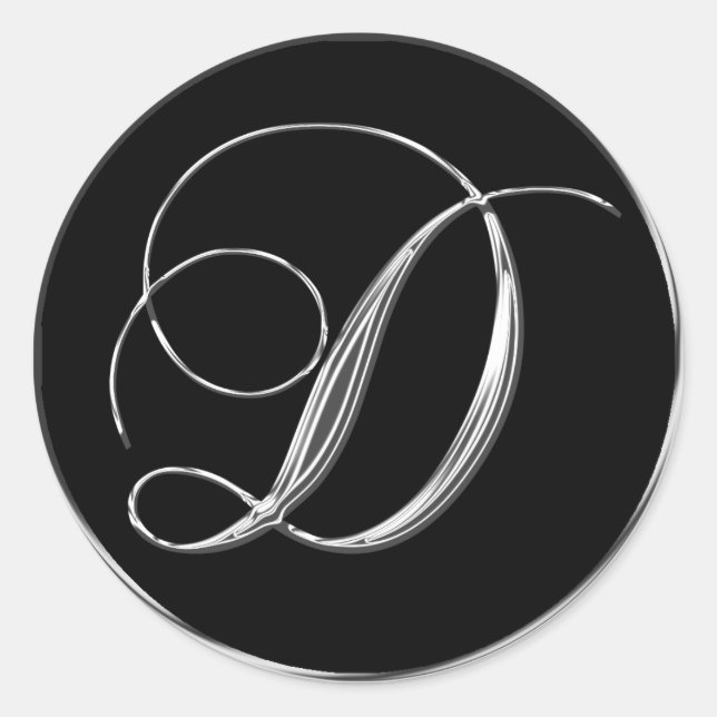 Silver Black Formal Wedding Monogram D Seal (Front)