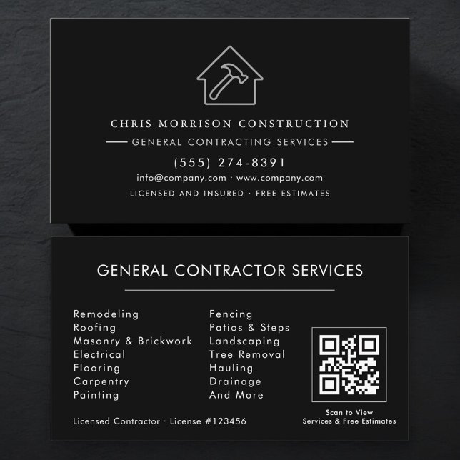 Silver Black General Contractor QR Code Business Card (Creator Uploaded)