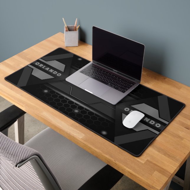 Silver, black geometric gaming monogram desk mat (Office 2)
