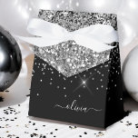 Silver Black Girly Glitter Sparkle Monogram Name Favour Box<br><div class="desc">Silver and Black Sparkle Glitter Monogram Name and Initial Paper Party Gift Boxes This makes the perfect sweet 16 birthday,  wedding,  bridal shower,  anniversary,  baby shower or bachelorette party gift for someone that loves glam luxury and chic styles.</div>