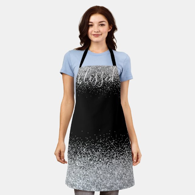Silver & Black Glam Glitter & Blessed Apron (Worn)