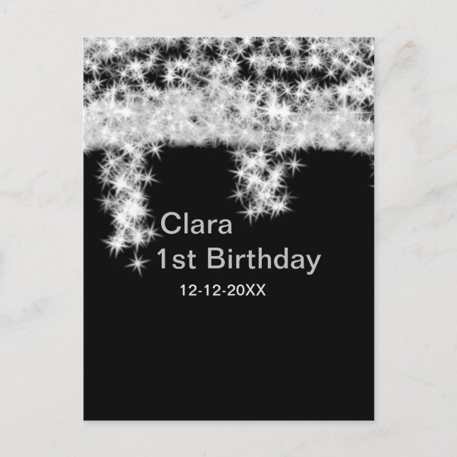 Silver black glitter add name birthday date year t postcard (Front)