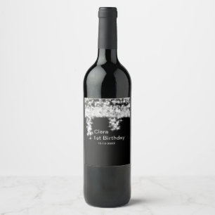 Silver black glitter add name birthday date year t wine label