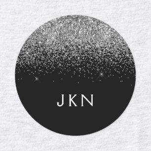 Silver Black Glitter Chic Monogram Name