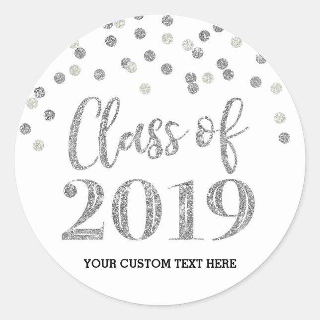 Silver Black Glitter Confetti Graduation 2019 Classic Round Sticker (Front)