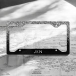 Silver Black Glitter Glam Monogram Licence Plate Frame<br><div class="desc">Silver and Black Sparkle Glitter Monogram Name License Plate Frame. This makes the perfect sweet 16 birthday,  wedding,  bridal shower,  anniversary,  graduation or bachelorette party gift for someone that loves glam luxury and chic styles.</div>