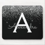 Silver Black Glitter Luxury Monogram Name Mouse Pad<br><div class="desc">Silver and Black Sparkle Glitter Monogram Name Monogram Mousepad. This Mouse pad can be customized to include your initial and first or last name.</div>