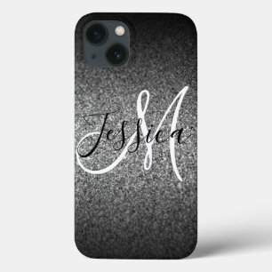 Silver Black Glitter Ombre Personalised iPhone 13 Case