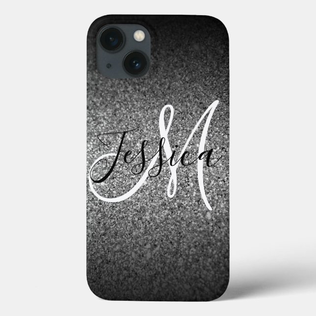 Silver Black Glitter Ombre Personalised Case-Mate iPhone Case (Back)