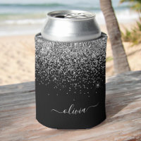 Silver Black Glitter Script Monogram Girly Name