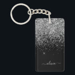 Silver Black Glitter Script Monogram Girly Name Key Ring<br><div class="desc">Silver and Black Sparkle Glitter Script Monogram Name Keychain. This makes the perfect sweet 16 birthday,  wedding,  bridal shower,  anniversary,  baby shower or bachelorette party gift for someone that loves glam luxury and chic styles.</div>