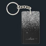 Silver Black Glitter Script Monogram Girly Name Key Ring<br><div class="desc">Silver and Black Sparkle Glitter Script Monogram Name Keychain. This makes the perfect sweet 16 birthday,  wedding,  bridal shower,  anniversary,  baby shower or bachelorette party gift for someone that loves glam luxury and chic styles.</div>