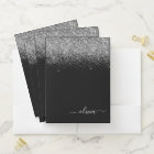 Silver Black Glitter Script Monogram Girly Name