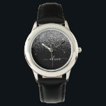 Silver Black Glitter Script Monogram Girly Name Watch<br><div class="desc">Black and Silver Sparkle Glitter Script Monogram Name Watch. This makes the perfect sweet 16 birthday,  wedding,  bridal shower,  anniversary,  baby shower or bachelorette party gift for someone that loves glam luxury and chic styles.</div>