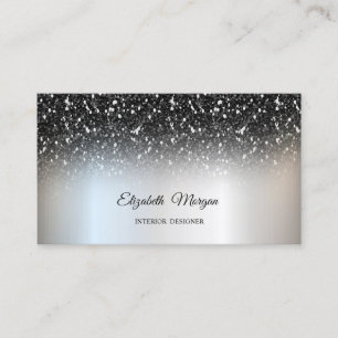 Silver Black Glitter Sequins Elegant Professional Business Card