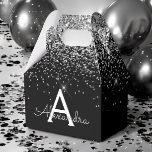 Silver Black Glitter & Sparkle Monogram Favour Box