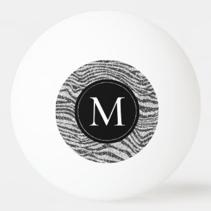 Silver Black Glitz Zebra Glitter Monogram     Ping Pong Ball