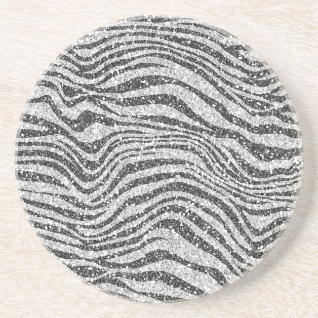 Silver Black Glitzy Zebra Print Glitter    Coaster (Front)