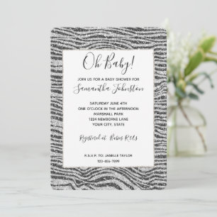 Silver Black Glitzy Zebra Print Glitter Invitation
