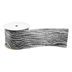 Silver Black Glitzy Zebra Print Glitter       Satin Ribbon