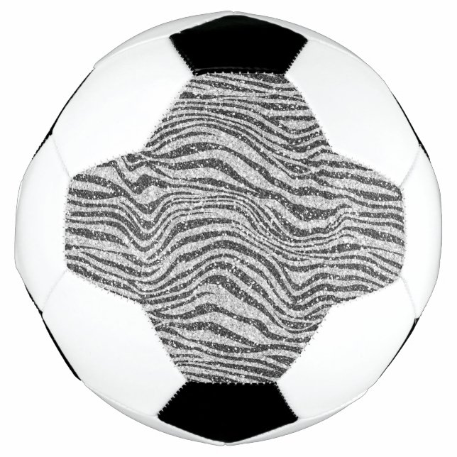 Silver Black Glitzy Zebra Print Glitter          Soccer Ball (Front)