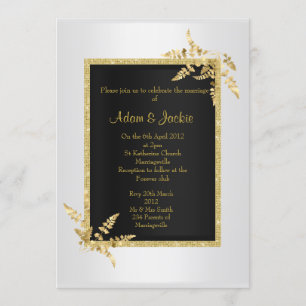 Silver black gold leaf ELEGANT CLASSY WEDDING Invitation