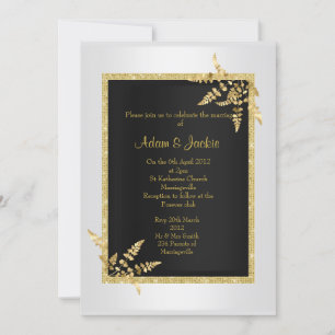 Silver black gold leaf ELEGANT CLASSY WEDDING Invitation