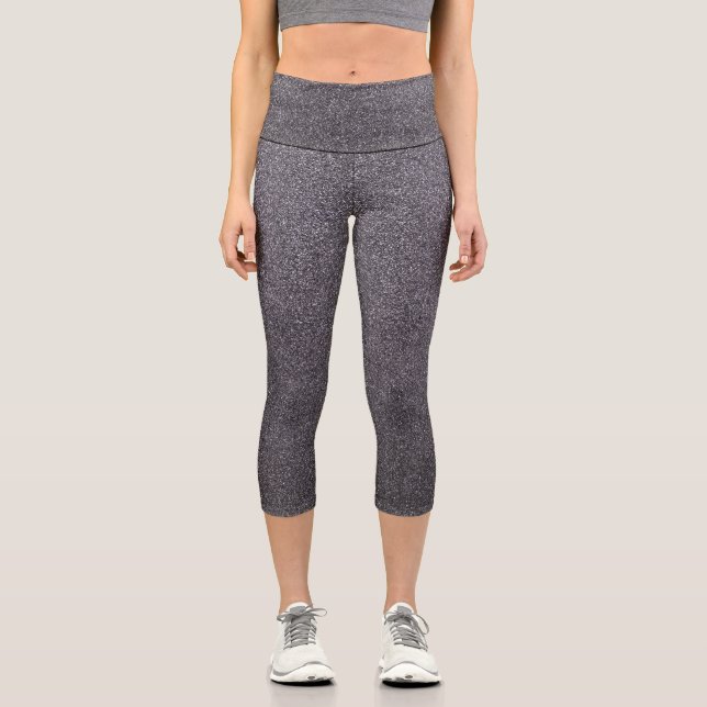 Silver-Black Gradient Glitters Capri Leggings (Front)