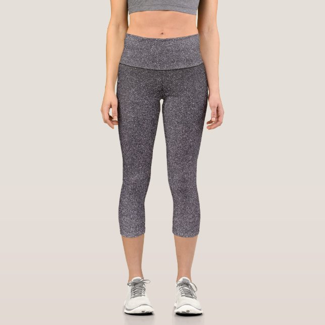 Silver-Black Gradient Glitters Capri Leggings (Front)