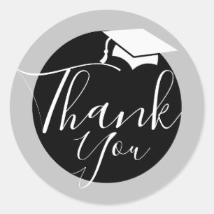 Silver Black Graduation Cap Graduation Thank You Classic Round Sticker