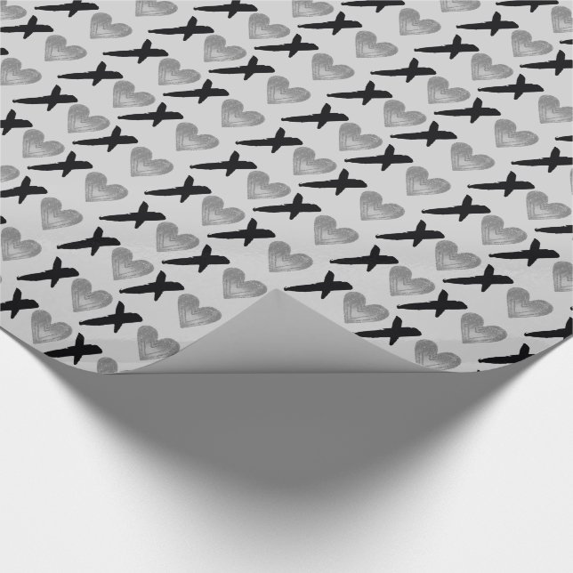 Silver Black Grey XOXO Hearts Wrapping Paper (Corner)