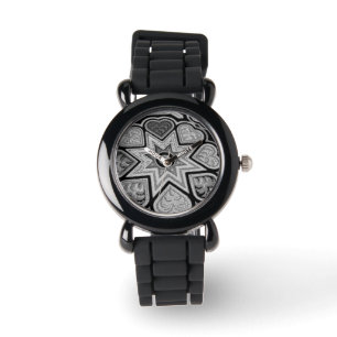Silver & Black Hearts and Stars Watch