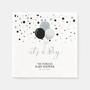 Silver & Black It's a Boy Baby Shower Napkins