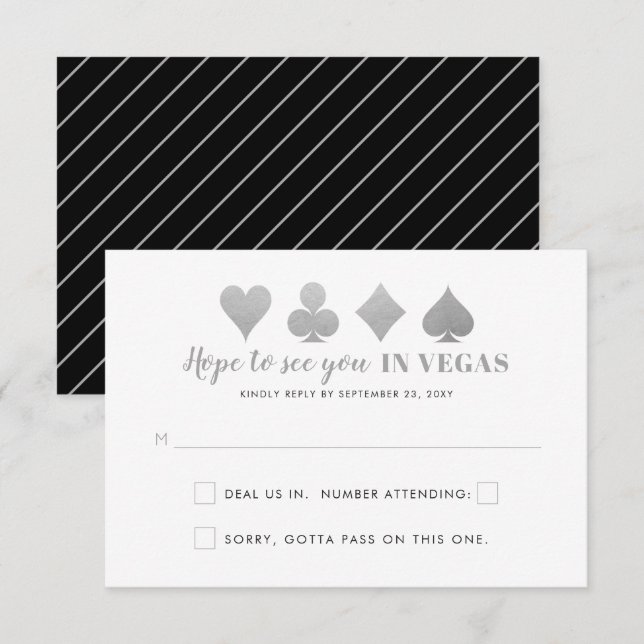 Silver Black Las Vegas Wedding Sign Funny Wording RSVP Card (Front/Back)
