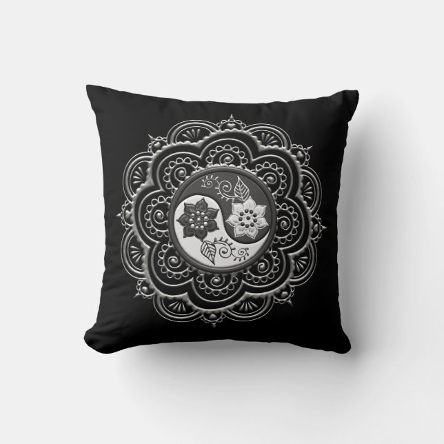 Silver & Black Mandala Cushion (Front)