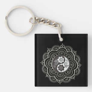 Silver & Black Mandala Key Ring