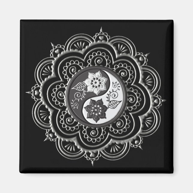 Silver & Black Mandala Magnet (Front)