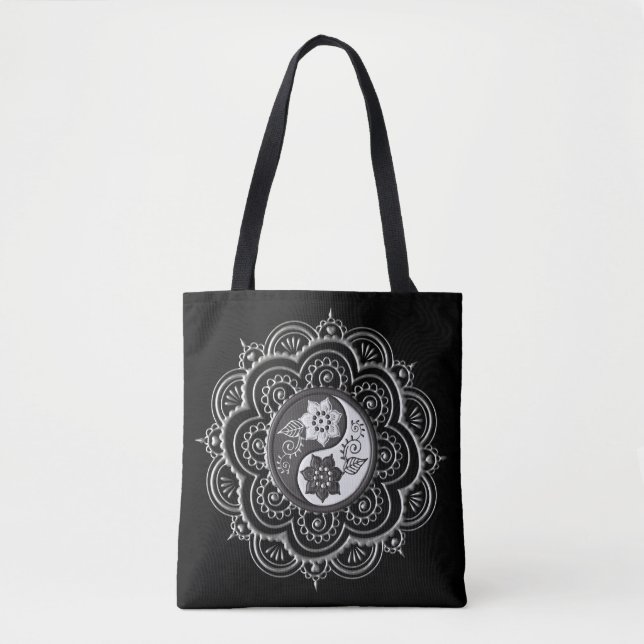 Silver & Black Mandala Tote Bag (Front)
